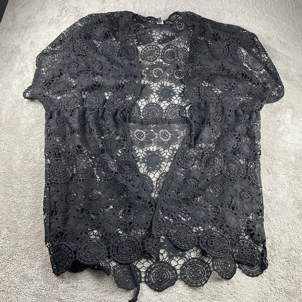 Echo Crochet Geometric Fringe Cover Up Womens One Size Black